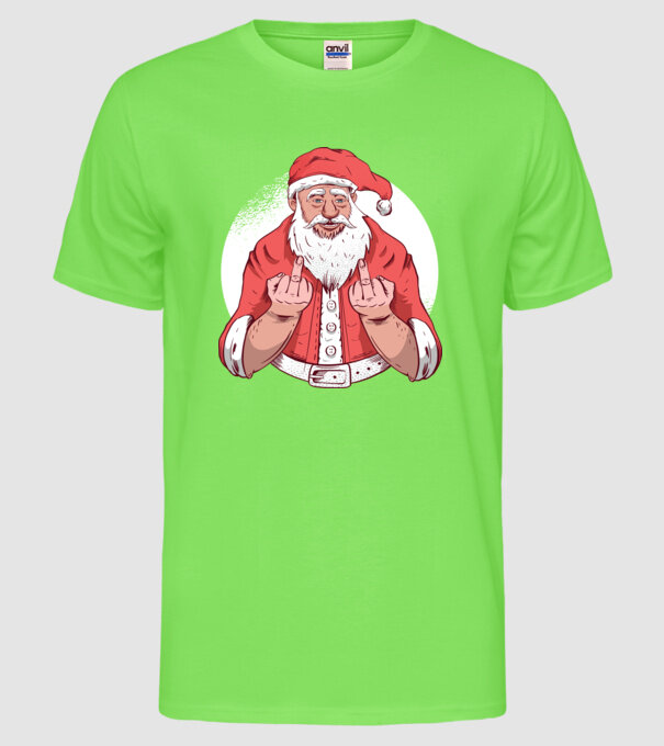 Moș Crăciun antisocial arată degetul model verde neon pe tricou