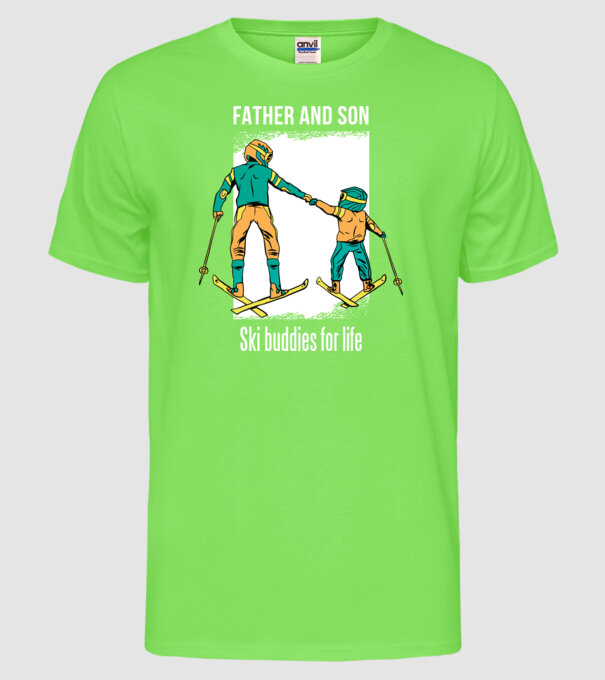 Tată și fiu parteneri de schi pe viață model verde neon pe tricou