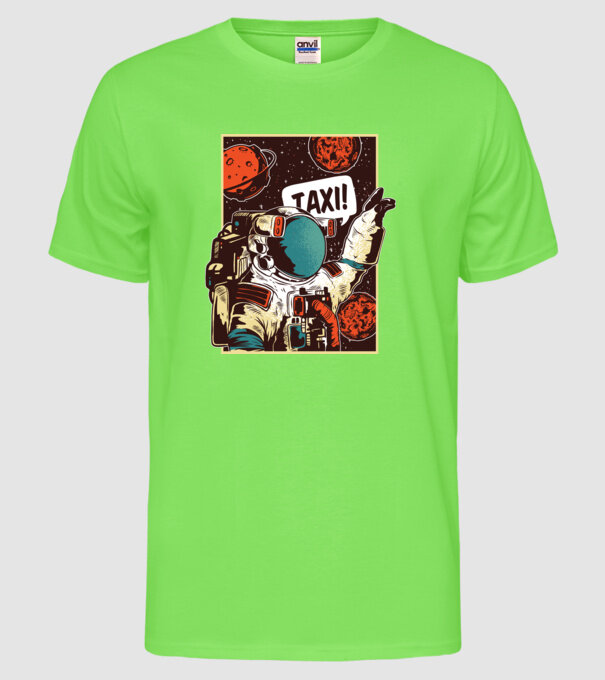 Astronaut Taxi model verde neon pe tricou