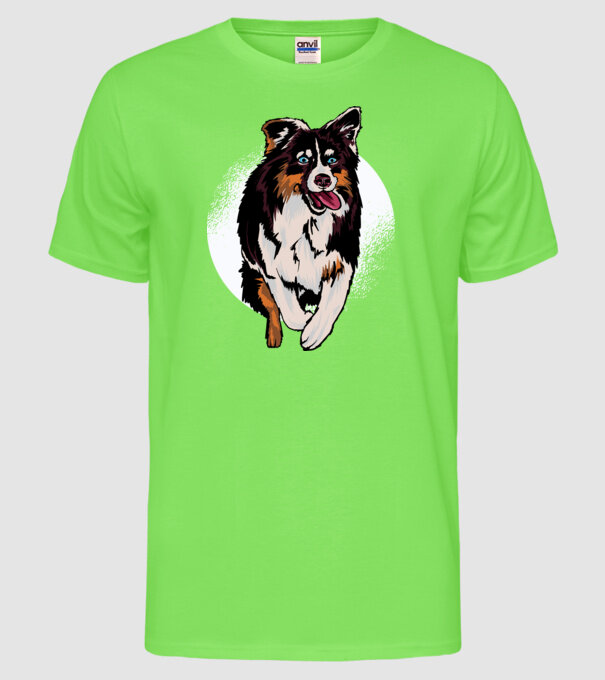Câine ciobănesc Australian model verde neon pe tricou