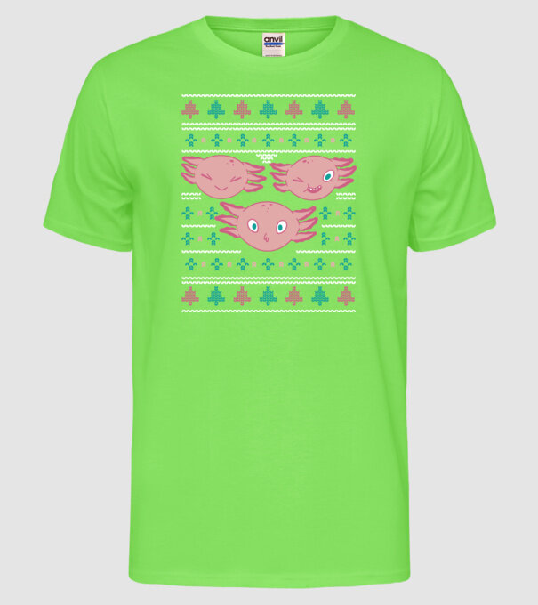 Pulover urât Axolotl model verde neon pe tricou