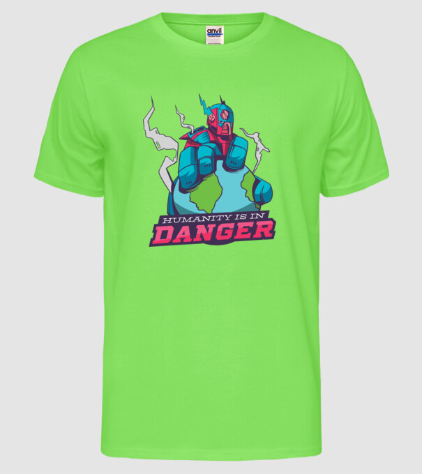 Omenirea în pericol model verde neon pe tricou