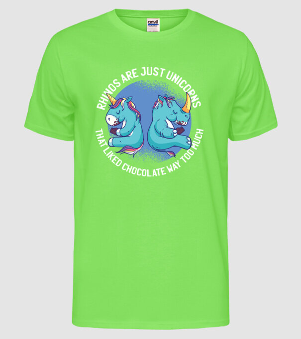 Rinocerul este, de asemenea, un unicorn model verde neon pe tricou