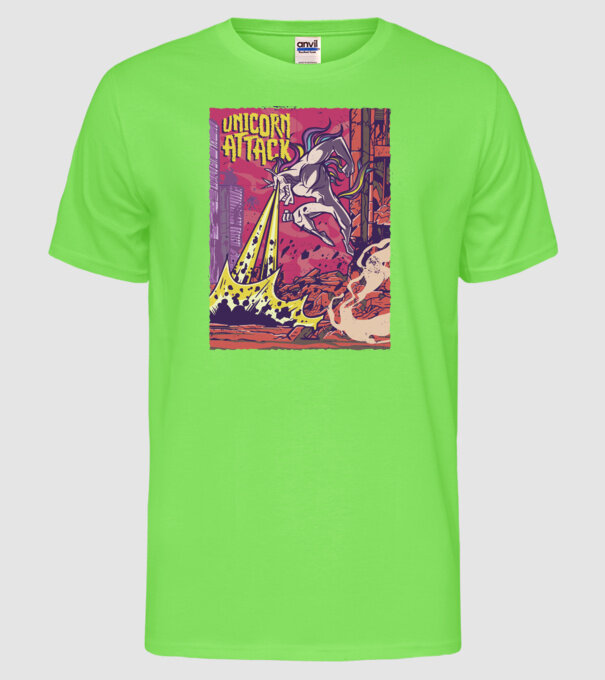 Atacul Unicornului model verde neon pe tricou