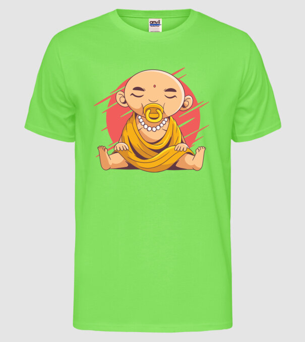 Baby Buddha cu suzetă tricou amuzant model verde neon pe tricou