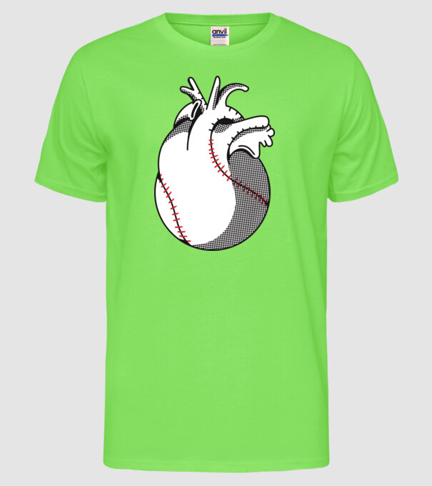 Inimă Baseball model verde neon pe tricou