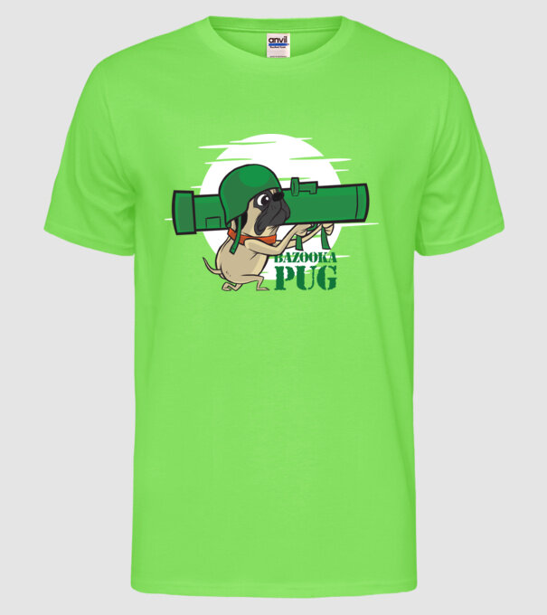 Mops Bazooka model verde neon pe tricou