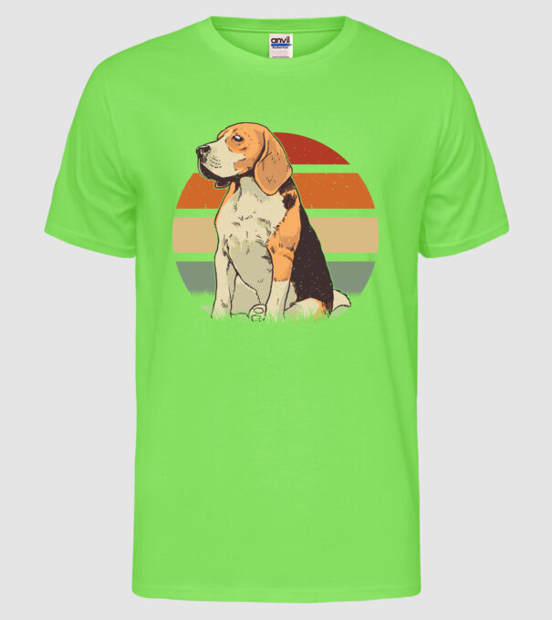 Beagle Retro Sunset model verde neon pe tricou