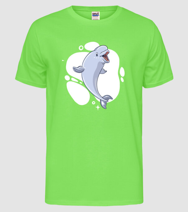 Balenă Beluga model verde neon pe tricou