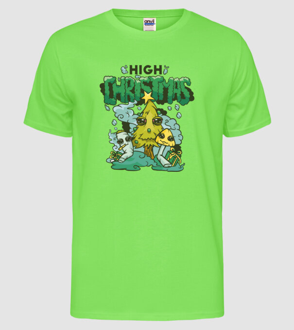 Crăciun drogat model verde neon pe tricou