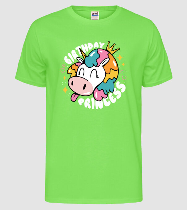 Birthday Princess Unicorn model verde neon pe tricou
