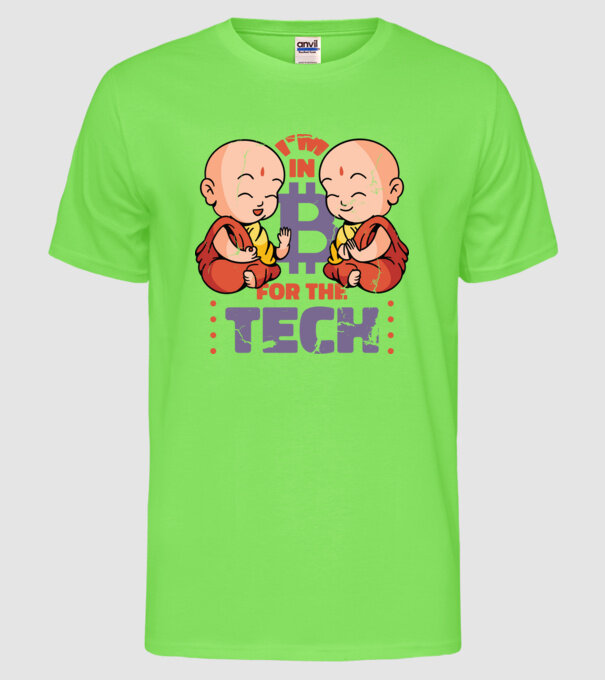 Călugări Buddha Bitcoin model verde neon pe tricou