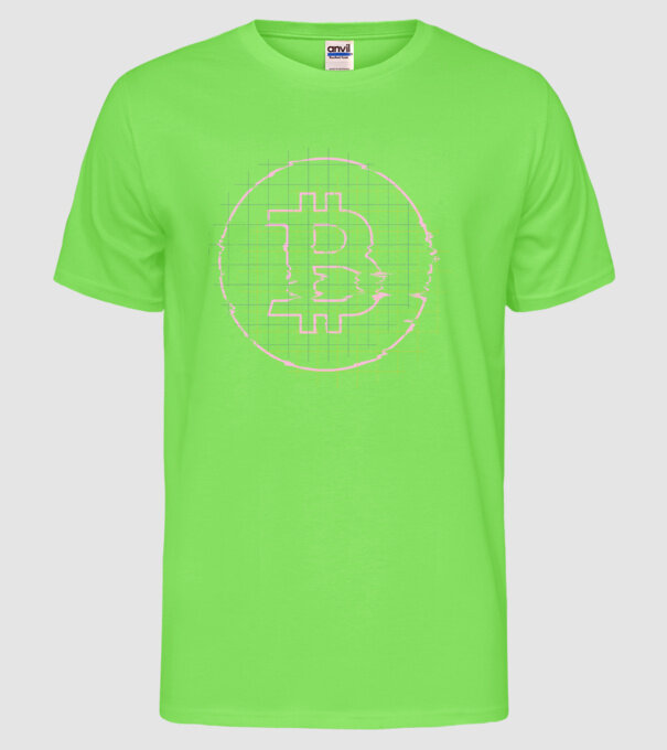 Bitcoin Glitch model verde neon pe tricou