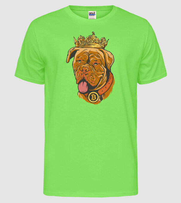 Câine Bitcoin model verde neon pe tricou