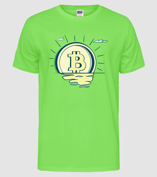 Bitcoin sunrise model verde neon pe tricou