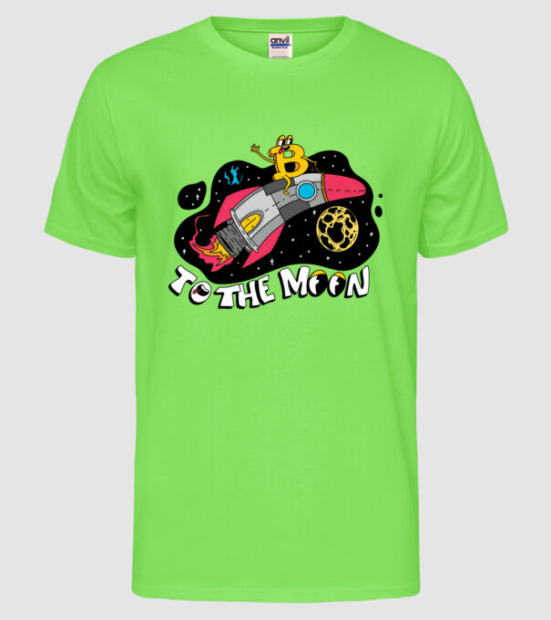Bitcoin to the moon model verde neon pe tricou