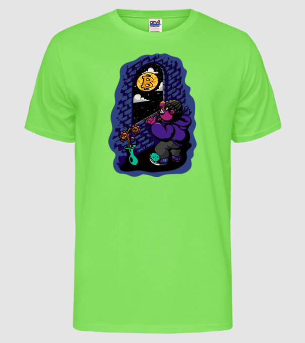 Bitcoin to the moon model verde neon pe tricou