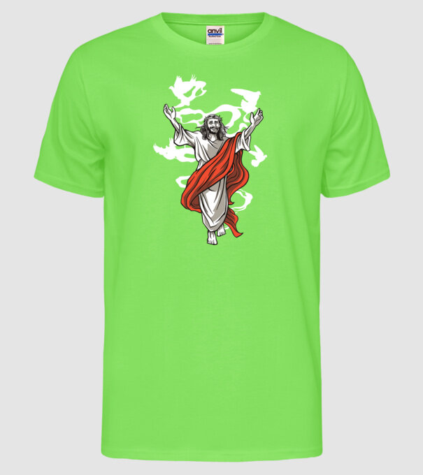 Isus fericit tricou creștin model verde neon pe tricou