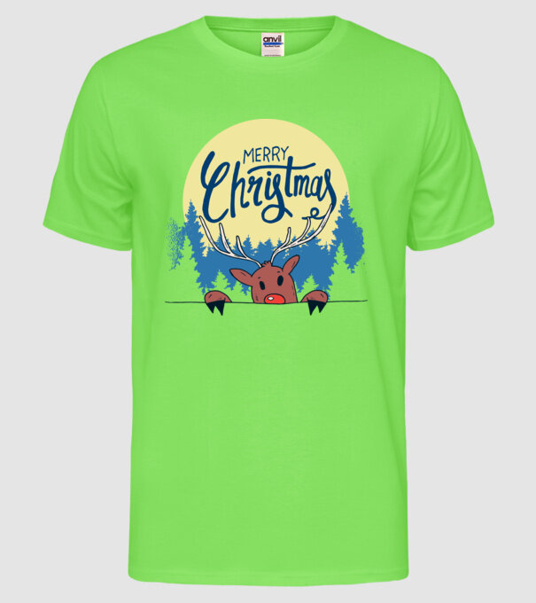 Crăciun Fericit Moș Crăciun cu ren model verde neon pe tricou