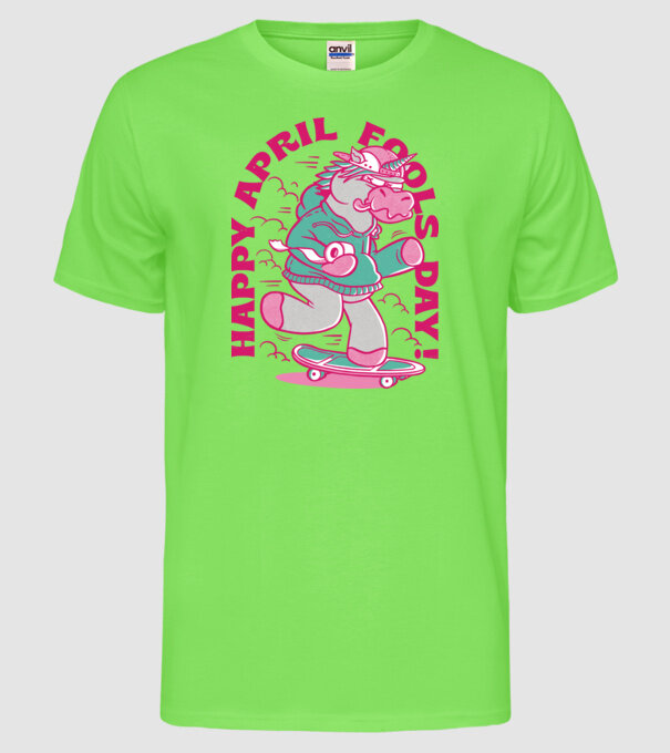 Ziua proștilor Unicorn model verde neon pe tricou