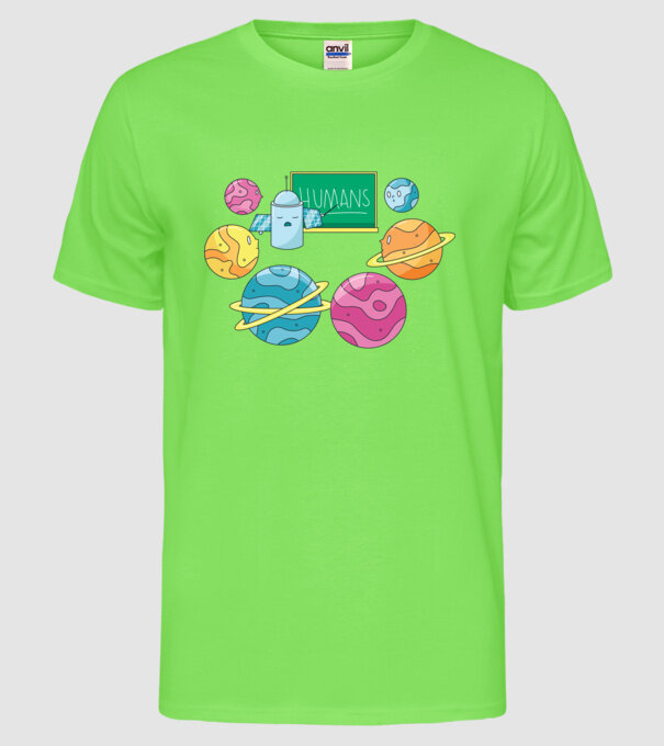 Învățarea planetelor model verde neon pe tricou