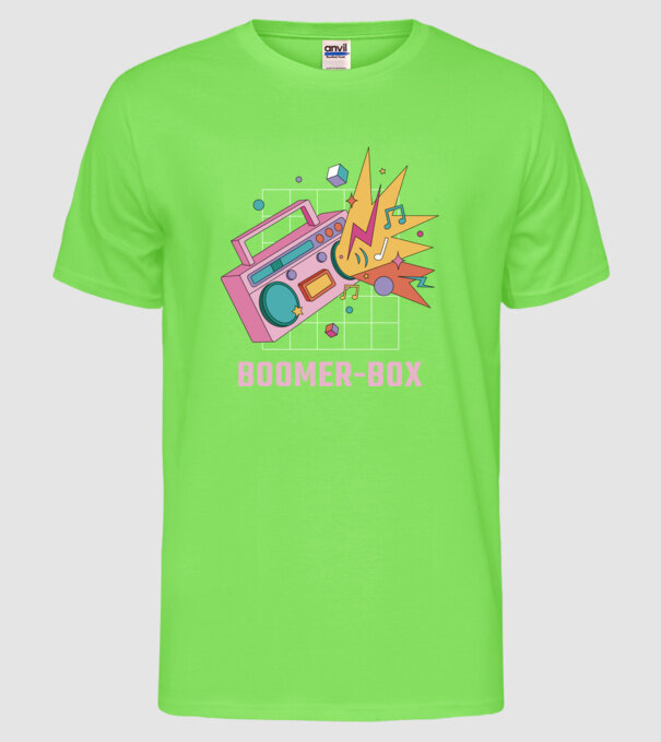 Boomer Box Magnetofon Retro model verde neon pe tricou
