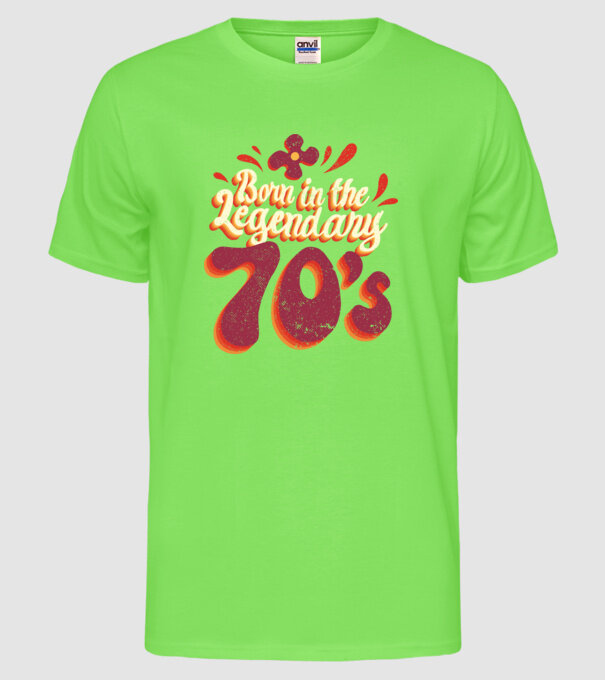 'Born in the Legendary 70''s' model verde neon pe tricou