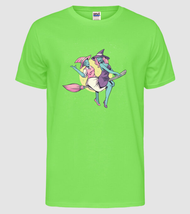 Vrăjitoare în spațiu model verde neon pe tricou