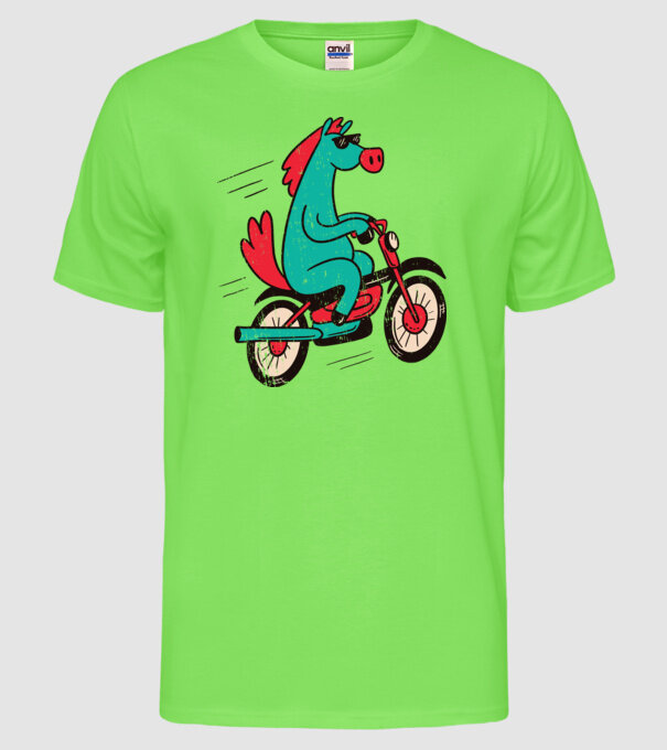 Cal cu bicicletă model verde neon pe tricou