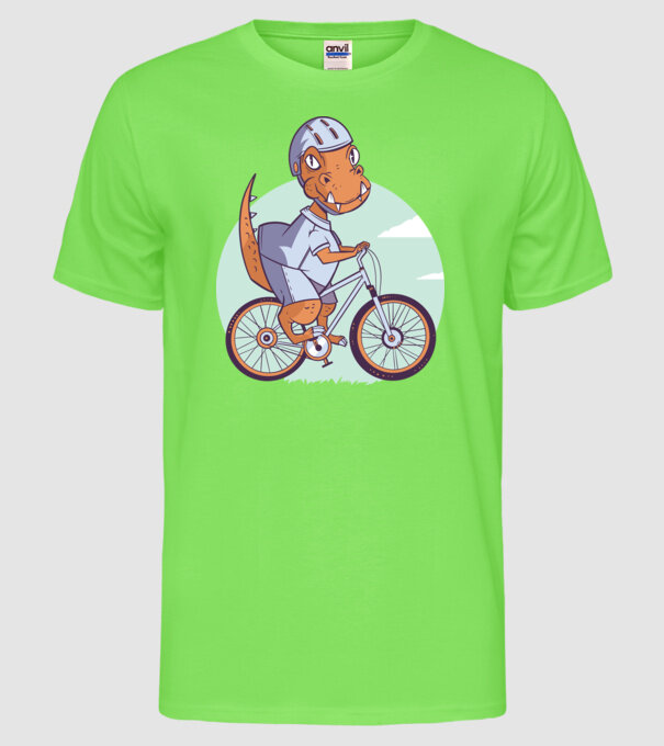 Dinozaur de T-Rex cu bicicletă model verde neon pe tricou