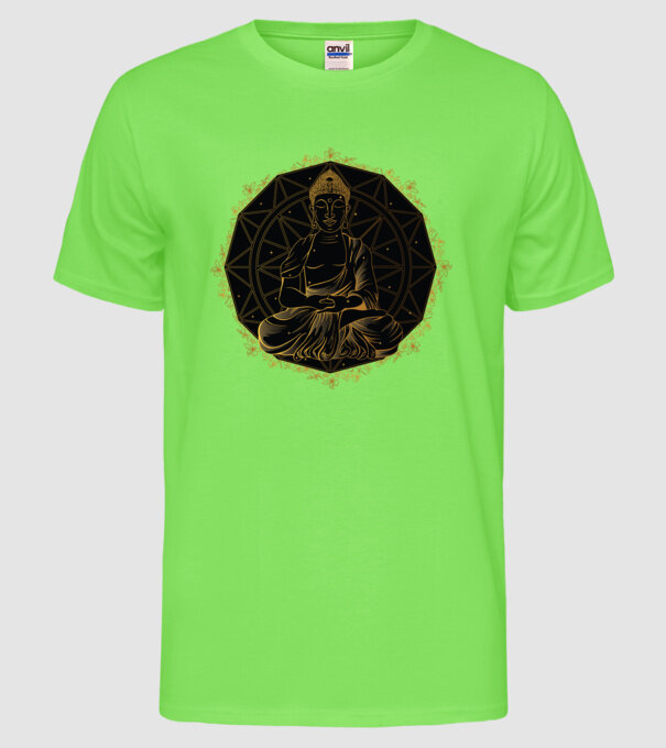 Buddha Mandala model verde neon pe tricou