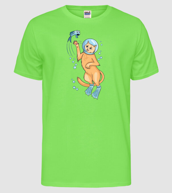 Pisică Scafandru model verde neon pe tricou