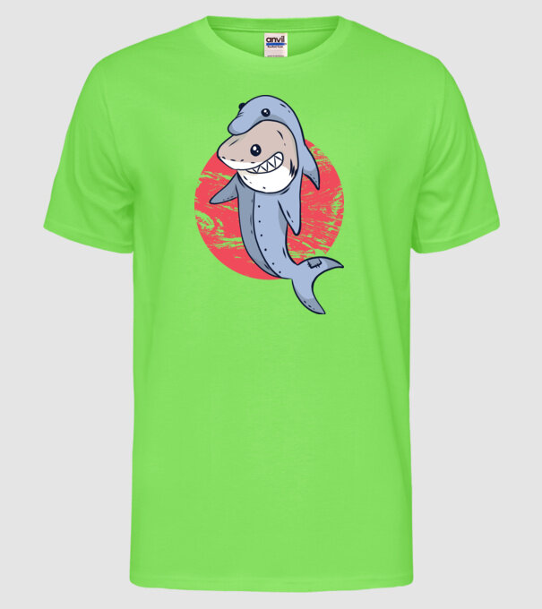 Rechin în costum de delfin model verde neon pe tricou
