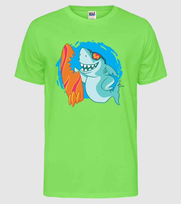Mușcătură rechin Surf model verde neon pe tricou
