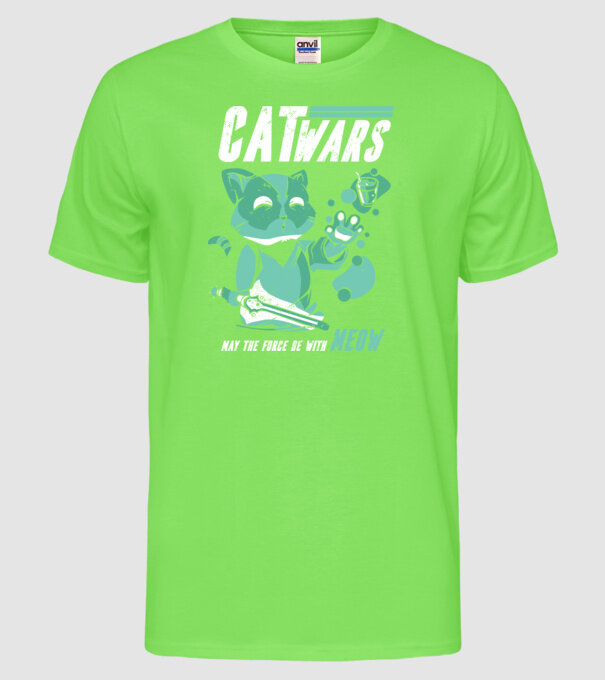 Cat wars - May the force be with meow model verde neon pe tricou