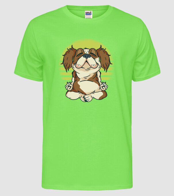 Cavalier King Spaniel Yoga model verde neon pe tricou
