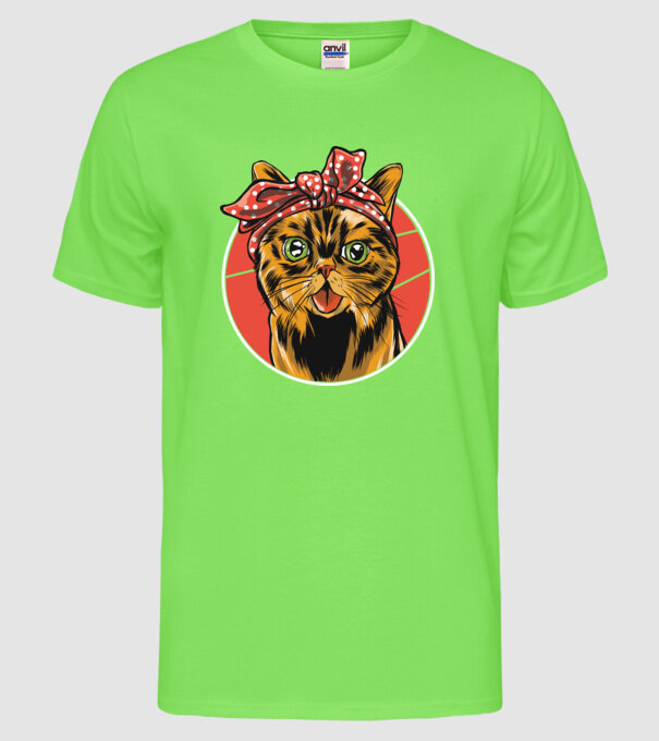 Cap de pisică cu batic model verde neon pe tricou