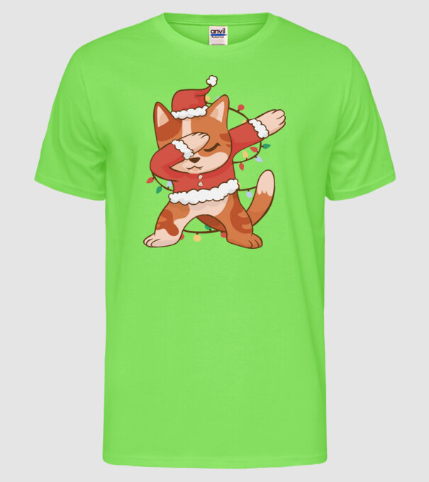 Pisică Crăciun DAB model verde neon pe tricou