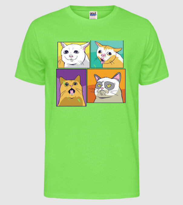 Pisică Meme Pop Art model verde neon pe tricou