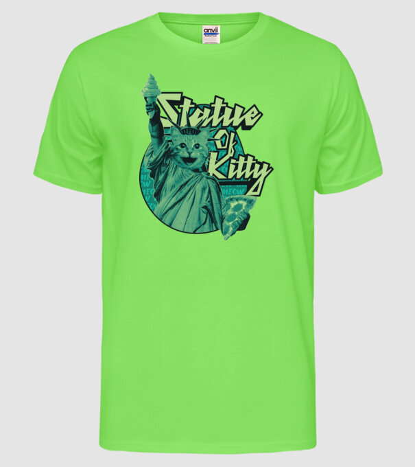 Statuia libertății pisică - Statue of Kitty model verde neon pe tricou