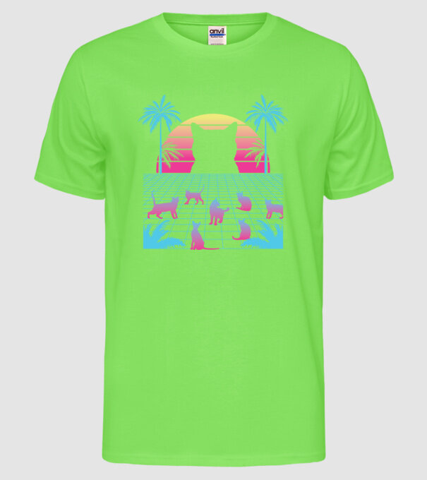Pisică Vaporwave neon model verde neon pe tricou