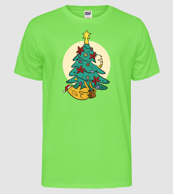 Crăciun cu pisică model verde neon pe tricou