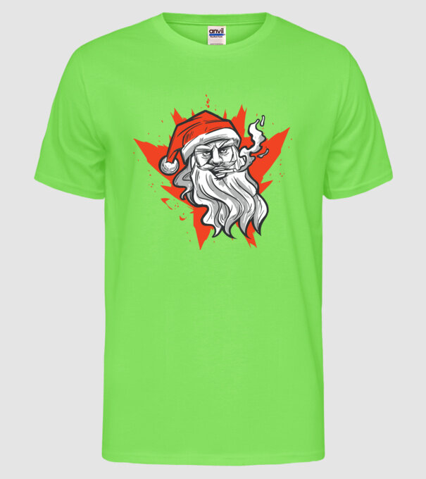Moș Crăciun Fumător model verde neon pe tricou
