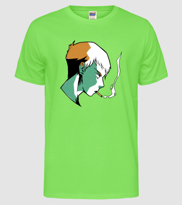 Anime băiat fumător model verde neon pe tricou