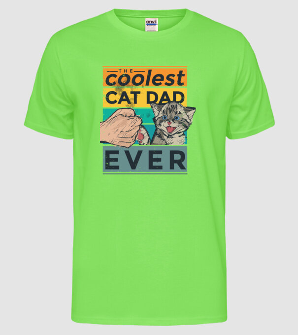Coolest Cat Dad Ever - Cel mai tare tată cu pisică model verde neon pe tricou