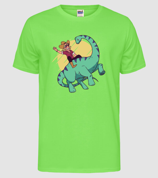 Dinozaur Cowboy model verde neon pe tricou