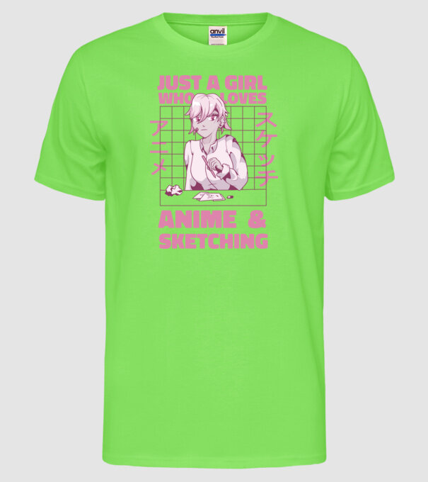 Doar o fată căreia îi place Anime și desenul model verde neon pe tricou