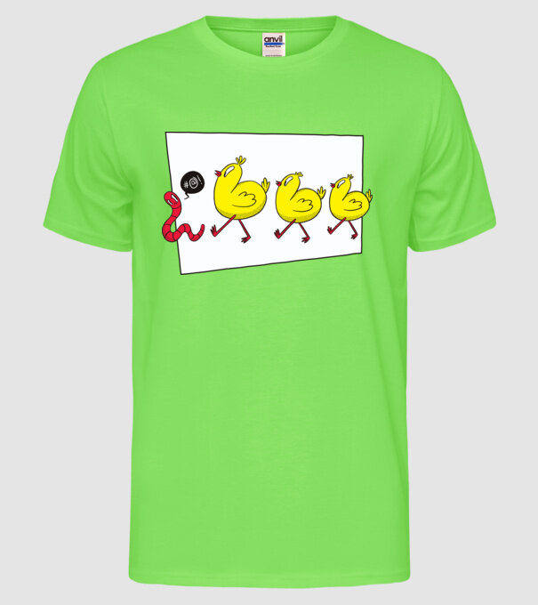 Pui cu vierme model verde neon pe tricou