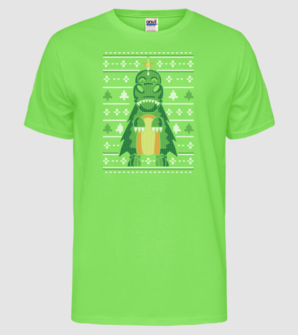 T-rex cu pulovăr urât model verde neon pe tricou