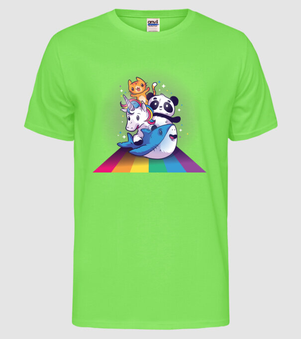 Animale drăguțe cu curcubeu model verde neon pe tricou